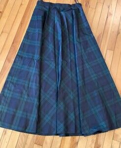Vintage Talbots Skirt Womens 12 Blue Green Plaid Tartan 100% Silk Maxi Long Line